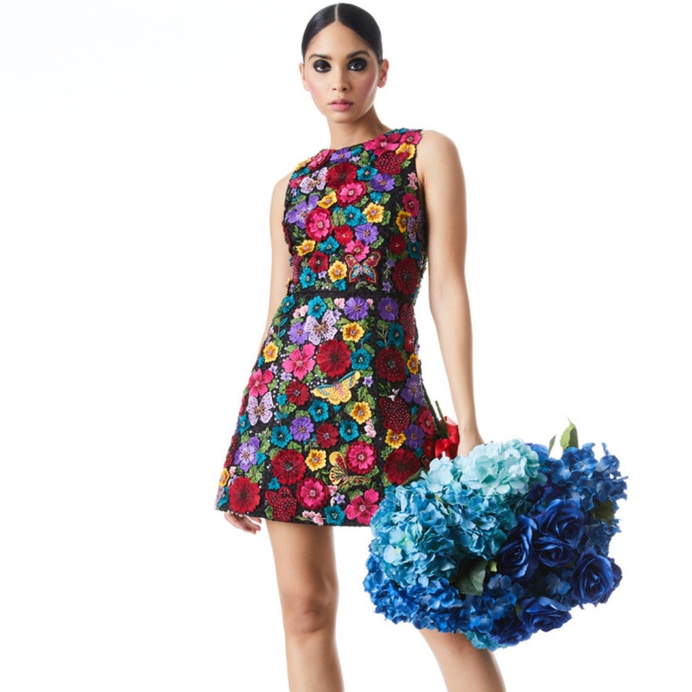 Alice and Olivia ,hand beaded and embroidered flowers and butterfly dress .
